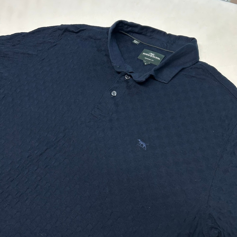 Rodd & Gunn Original Fit Polo Shirt Mens Large Blue Textured Cotton Casual Golf